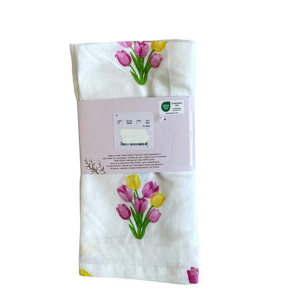 8pc Rachel Ashwell THE FARMHOUSE Cotton Napkins 18x18 Embroidered Tulips New - Picture 2 of 15